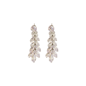 Elegant silver wheat tassel earrings with shimmering zircon crystals for special occasions