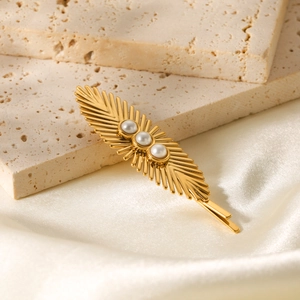 Radiant Ray Stainless Steel Hair Clip With Inlaid Artificial Pearls Elegant Gold Bobby Pin Side Clip For Women Accessories
