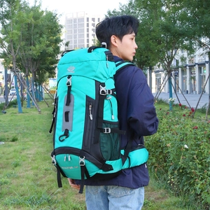 Green 60L large capacity outdoor hiking backpack with durable water-resistant fabric