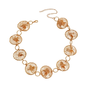 Exaggerated 18K gold plated wire nest chain belt with spiral metal discs and clasp