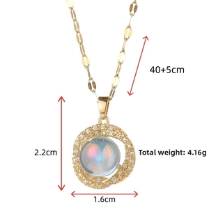 Detailed size specifications for the gold titanium steel necklace with crystal pendant