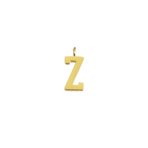 Macro shot of mirror-polished gold stainless steel letter Z pendant with top bail