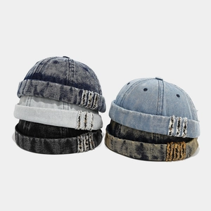 Washed denim docker hats in multiple colors with vintage brimless rolled edge style