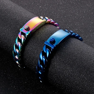 Blaue und regenbogenfarbene 12mm Panzerarmbänder aus Titanstahl für Herren auf Schwarz