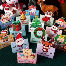 Assorted cartoon 3D Christmas greeting cards featuring Santa and reindeer on green background