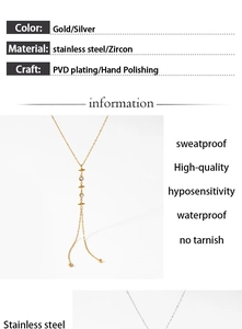 Detailed specs of Y-shaped star pendant necklace featuring PVD plated stainless steel