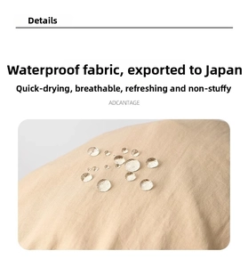 Close-up of waterproof fabric detail on outdoor bucket hat with hydrophobic water droplets