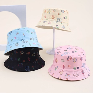 Kids Reversible Bucket Hat Polyester Cartoon Animal Print Sun Protection Breathable Outdoor Beach Sun Hat Boys Girls
