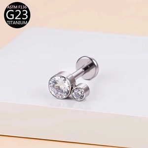 G23 titanium internal thread labret stud featuring five sparkling zircon stones