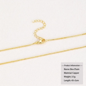 Detail of 18k gold plated copper box chain with lobster clasp and 45cm+5cm extension