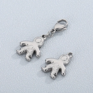 Cartoon Boy Astronaut Shape Stainless Steel Pendant Charm With Lobster Clasp For DIY Jewelry Making Accessories Silver Tone
