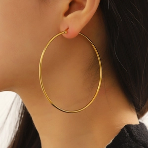 Oversized Hoop Earrings 304 Stainless Steel 18K Gold Plated Minimalist Lightweight Round Statement Jewelry For Women