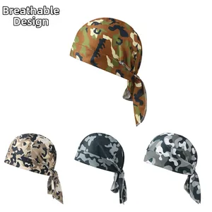 Breathable Camouflage Pirate Hat Polyester Mesh Quick Dry Outdoor Cycling Fitness Adjustable Tie Back Unisex Doo-rag Headscarf