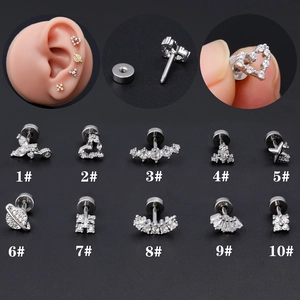 16G Edelstahl Ohrstecker-Set mit Schmetterling, Herz und Zirkonia mit flacher Rückseite