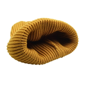 Classic ribbed mustard yellow knit beanie hat for winter warmth in minimalist style