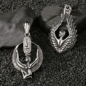 Vintage stainless steel Egyptian wings pendants on black stones for men and women