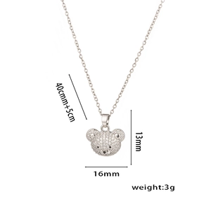 Sparkling pavé zircon teddy bear pendant necklace with size and weight dimensions