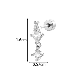 Minimalist rhombus kite cubic zirconia screw back cartilage stud earring measurements