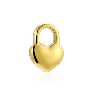 Polished 18k gold heart padlock pendant charm with a reflective mirror finish detail