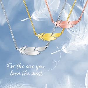 Feather Leaf Pendant Necklace Stainless Steel Minimalist Clavicle Chain Jewelry Valentine Gift For Women