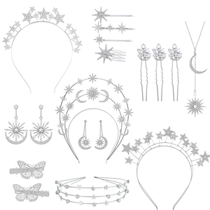 Star Moon Headband Earrings Alloy Rhinestone Bohemian Wedding Party Bridal Jewelry Accessories For Women Shiny Crystal