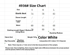 Size chart for pearl embroidery dress with knit fabric measurements and care details