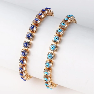 Evil Eye Bracelet Brass Cubic Zirconia Gold Plated Punk Square Link Chain Fashion Jewelry For Women