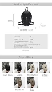 Detailed size specifications for gothic mini backpack with studs and cross motifs