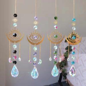 Acchiappasole In Cristallo Ornamento Sospeso Luna Malocchio Stella Metallo Prisma Arcobaleno Arredo Finestra Giardino