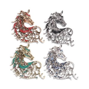 Vintage hollow horse head brooches set with colorful rhinestones in four color variants
