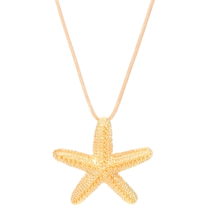 Long gold starfish pendant necklace with textured surface on a minimalist cord chain