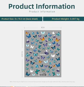 Detail view of butterfly nail stickers TS-122 featuring 8x10.3cm dimensions and weight info