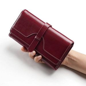 Women Long Wallet Cowhide Leather RFID Blocking Vintage Contrast Stitching Multi Card Slots Purse Clutch For Daily Use