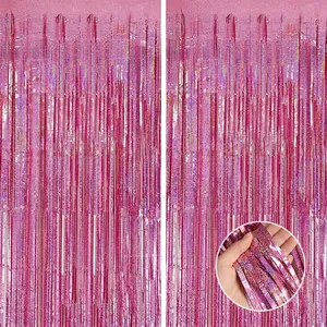 Laser pink macaron foil fringe curtain for festive birthday and wedding party backdrops