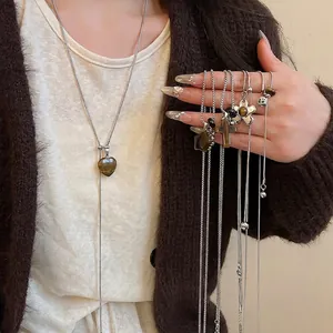 Minimalist stainless steel tiger eye heart and cross pendant necklaces for women