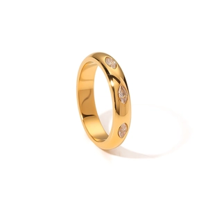 18k gold plated stainless steel ring with three marquise cut white zircons