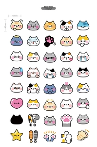 Detailed view of assorted 40mm cartoon cat stickers with paws and heart decorative patterns