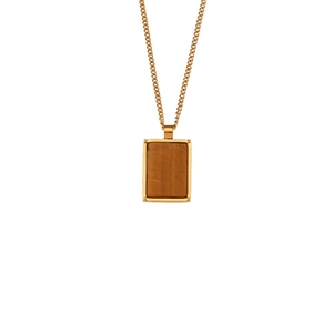 18K gold plated stainless steel necklace with rectangular tiger eye stone pendant