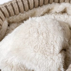 Winter beanie hat featuring warm jacquard knit exterior and thick fleece lining inside