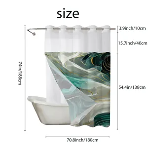 Detailed size chart for marble pattern waterproof shower curtain with hookless design