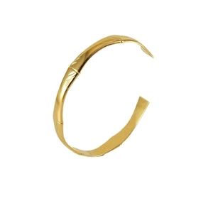 18K gold plated stainless steel open bangle with unique bamboo joint leaf design