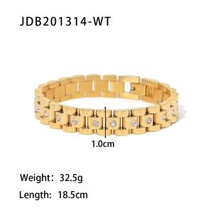 18k vergoldetes Edelstahlarmband mit Zirkonia-Steinen im Gliederarmband-Design