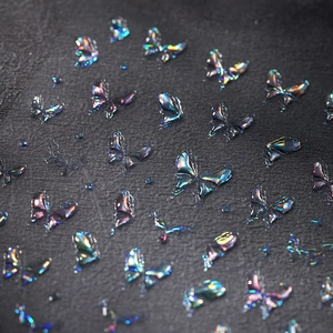 3D embossed iridescent butterfly nail art stickers with metallic laser gradient effect