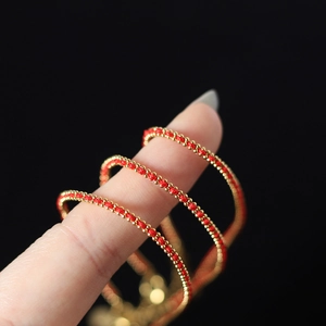 Minimalist red string braided bracelet with 18K gold plated titanium steel micro beads