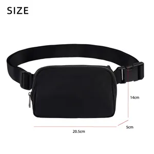 Waterproof nylon sports waist bag with size dimensions 20.5 x 14 x 5 cm in black