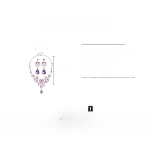 Detailed specs showing purple crystal necklace set dimensions and 60.2g alloy weight