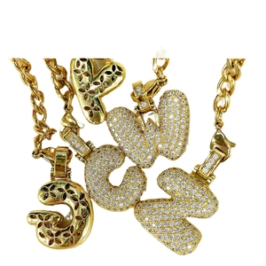 Gold letter charms with white zircon inlay and floral hollow back for tumbler handles