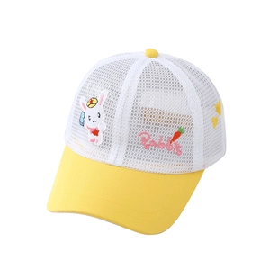Casquette de baseball respirante jaune et blanc pour enfant avec broderie lapin et carotte