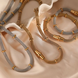 Stainless Steel Mesh Necklace Bracelet With Magnetic Clasp PVD Gold Plated Fashion Minimalist Jewelry For Women Men