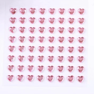 Pink heart-shaped acrylic diamond stickers for DIY decoration in 8x8 matrix layout